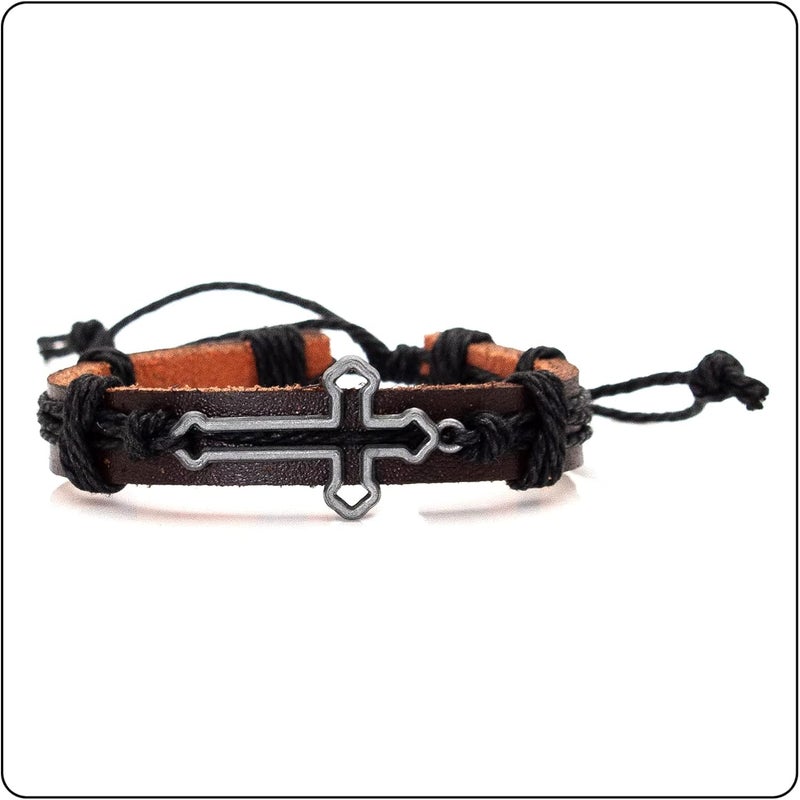 Fusamk Fashion Cross Tag Bangle Adjustable Leather Cuff Wristband Drawstring Rope Bracelet - Image 2